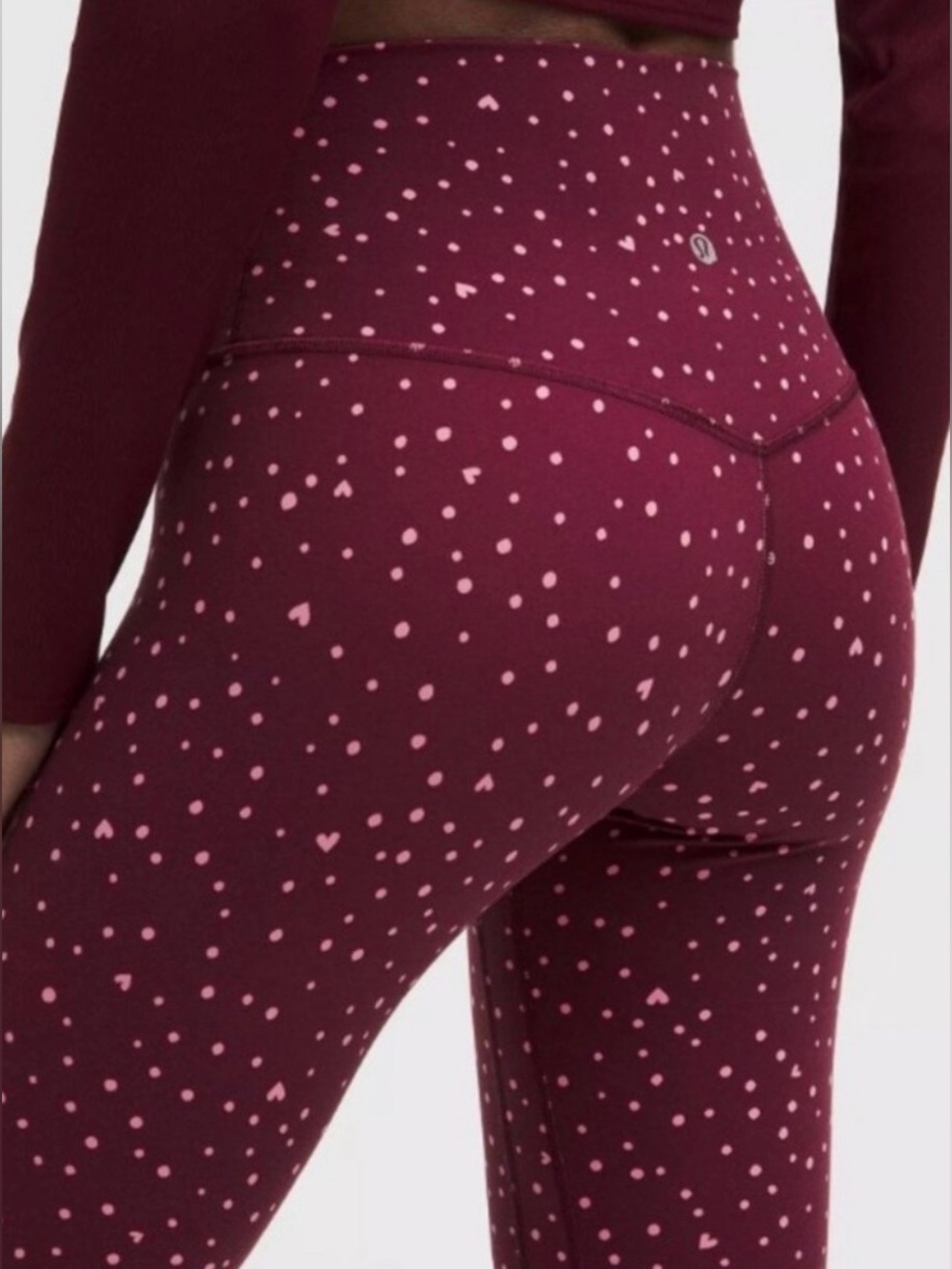 Lululemon Align No Line High-Rise Pants in a burgundy "Heart Scatter